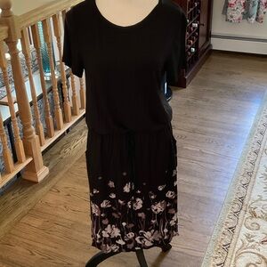 Chic Black and Pink Floral Midi Dress